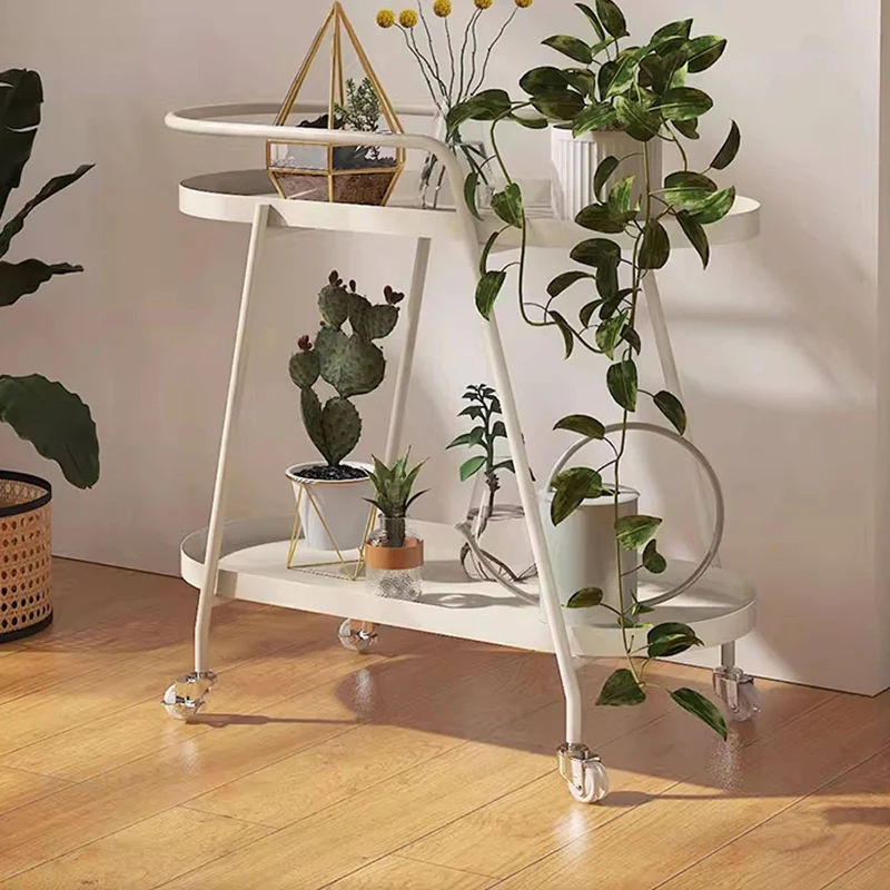 Contemporary Industrial Iron Elliptical Indoor Movable Flower Storage Shelf 2-Tier For Living Room & Balcony