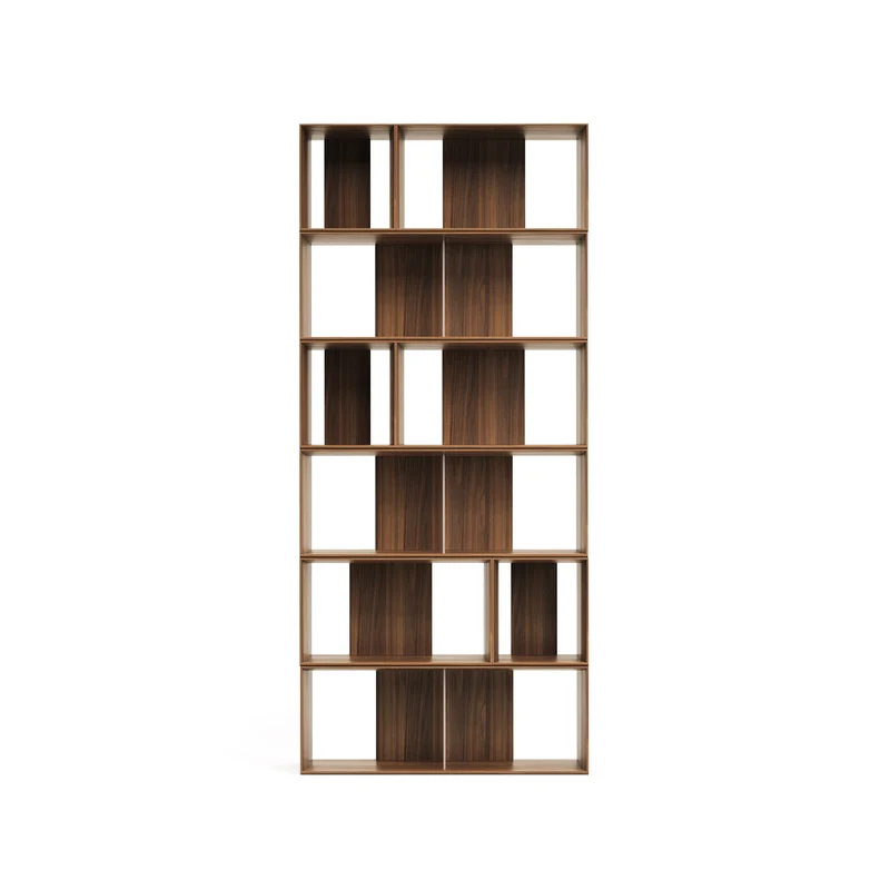Litto set of 9 modular shelving units in walnut wood veneer, 202 x 114 cm