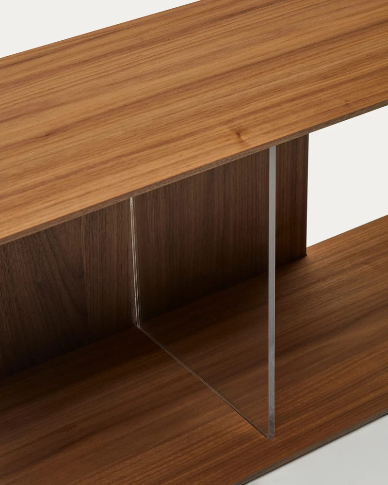 Litto set of 9 modular shelving units in walnut wood veneer, 202 x 114 cm