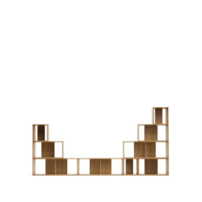 Litto set of 9 modular shelving units in oak wood veneer, 202 x 114 cm