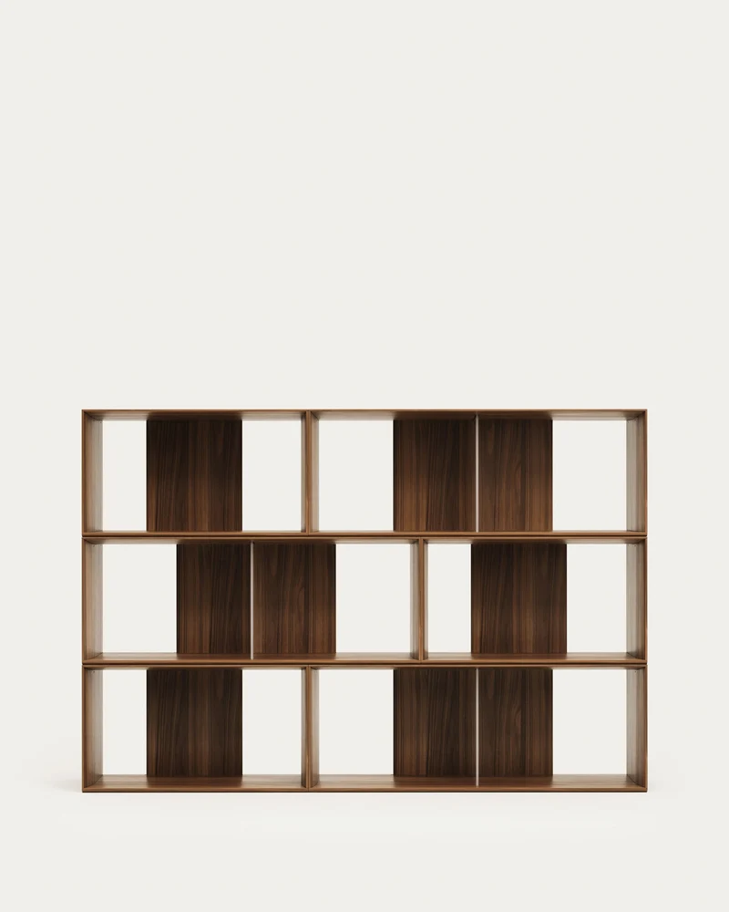 Litto set of 6 modular shelving units in walnut wood veneer, 168 x 114 cm