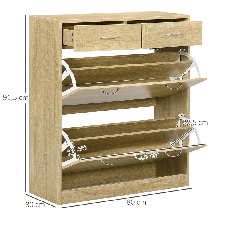 Meuble à chaussures entrée 80 x 30 x 91,5 cm rangement modulable pratique tiroirs contemporain épuré en mélaminé naturel 21_0002656