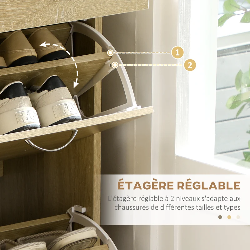 Meuble à chaussures entrée 80 x 30 x 91,5 cm rangement modulable pratique tiroirs contemporain épuré en mélaminé naturel 21_0002656