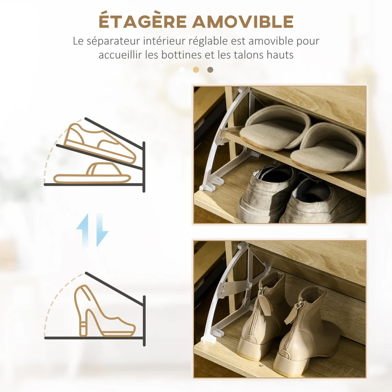 Meuble à chaussures entrée 80 x 30 x 91,5 cm rangement modulable pratique tiroirs contemporain épuré en mélaminé naturel 21_0002656