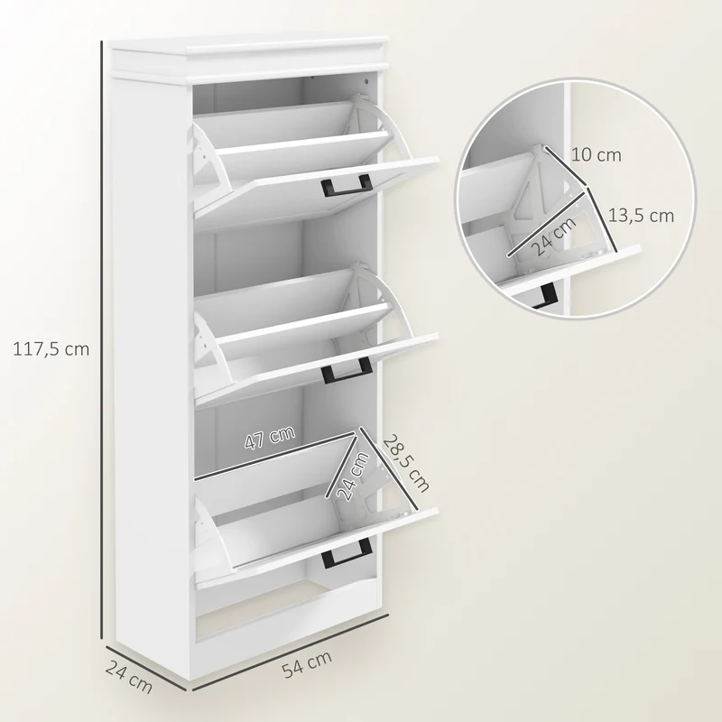 Meuble à chaussures entrée 54 x 24 x 117,5 cm 3 portes anti basculement gain de place épuré design moderne en MDF blanc 21_0002694