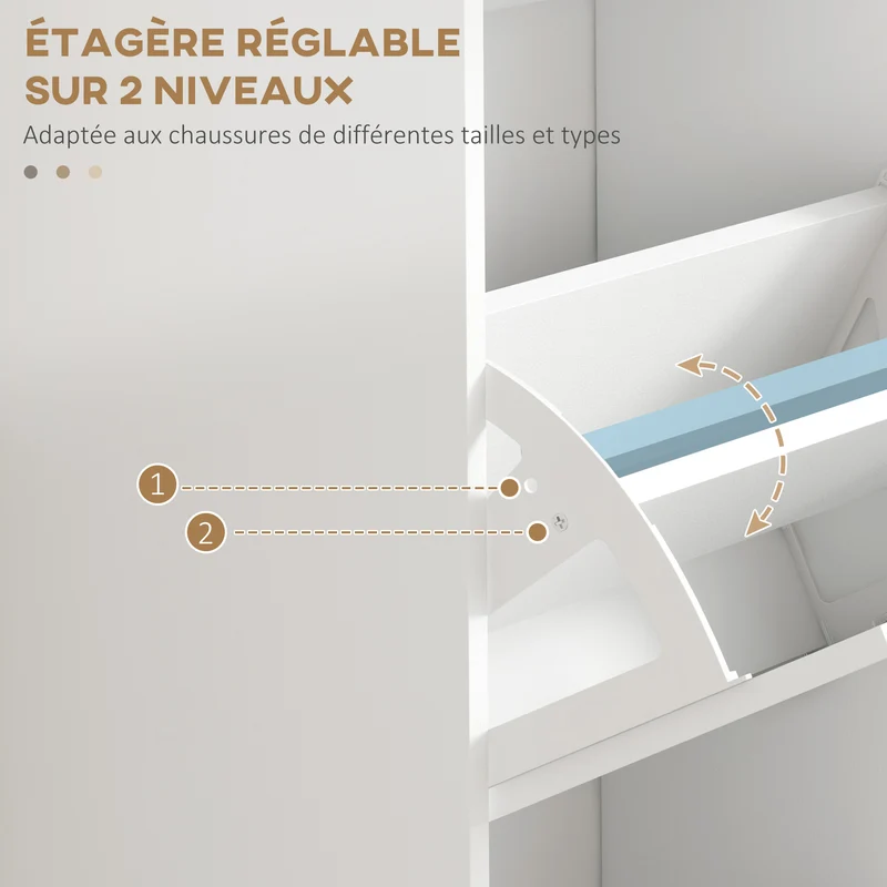 Meuble à chaussures entrée 54 x 24 x 117,5 cm 3 portes anti basculement gain de place épuré design moderne en MDF blanc 21_0002694