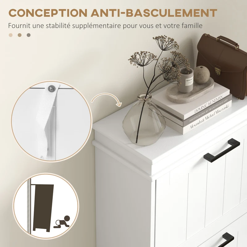 Meuble à chaussures entrée 54 x 24 x 117,5 cm 3 portes anti basculement gain de place épuré design moderne en MDF blanc 21_0002694