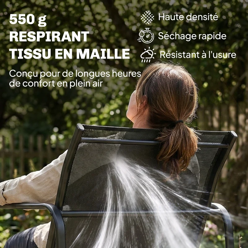 Lot de 4 salon de jardin canapé 112 x 73 x 74 cm assise respirante 550 g patins réglables moderne en acier gris foncé 21_0005376