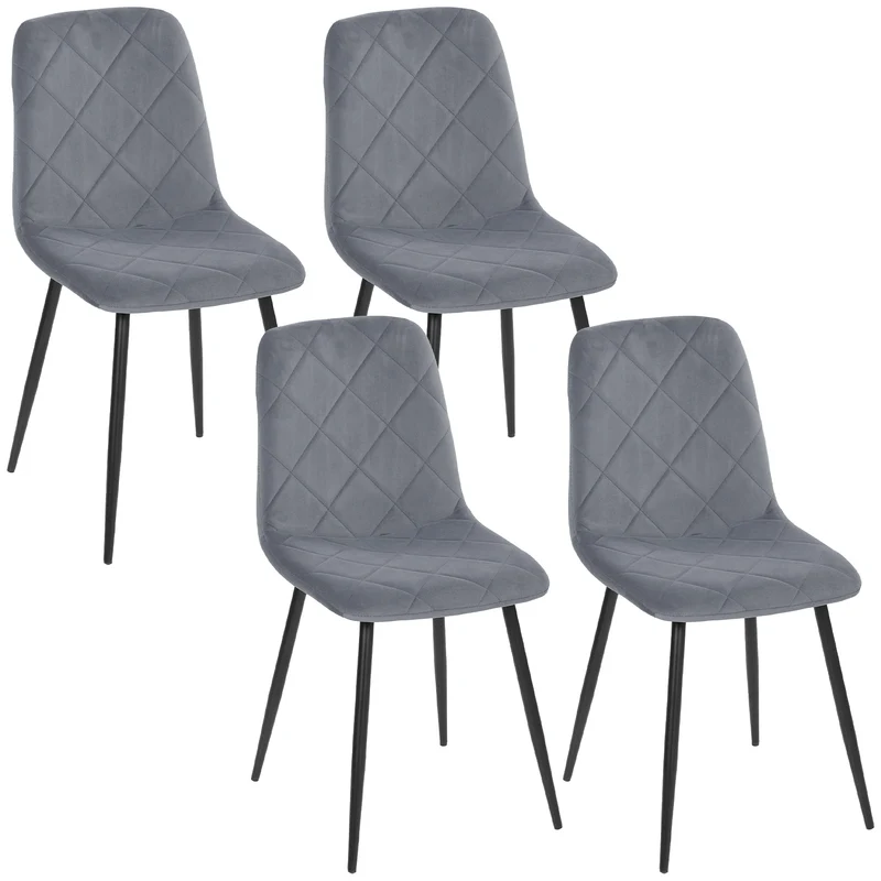 Lot de 4 chaises de salle à manger rembourrées dossier haut 45 x 54 x 87 cm assise rembourrée épuré en velours gris 21_0003250
