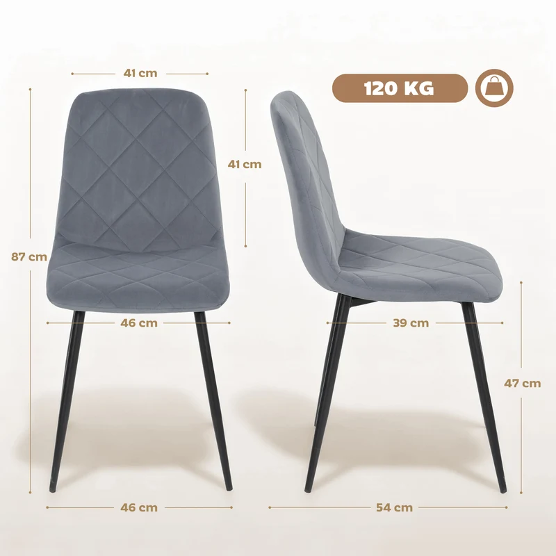 Lot de 4 chaises de salle à manger rembourrées dossier haut 45 x 54 x 87 cm assise rembourrée épuré en velours gris 21_0003250