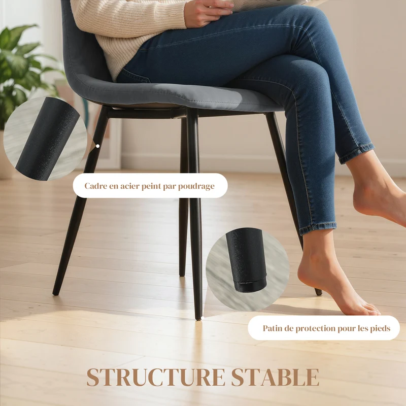 Lot de 4 chaises de salle à manger rembourrées dossier haut 45 x 54 x 87 cm assise rembourrée épuré en velours gris 21_0003250
