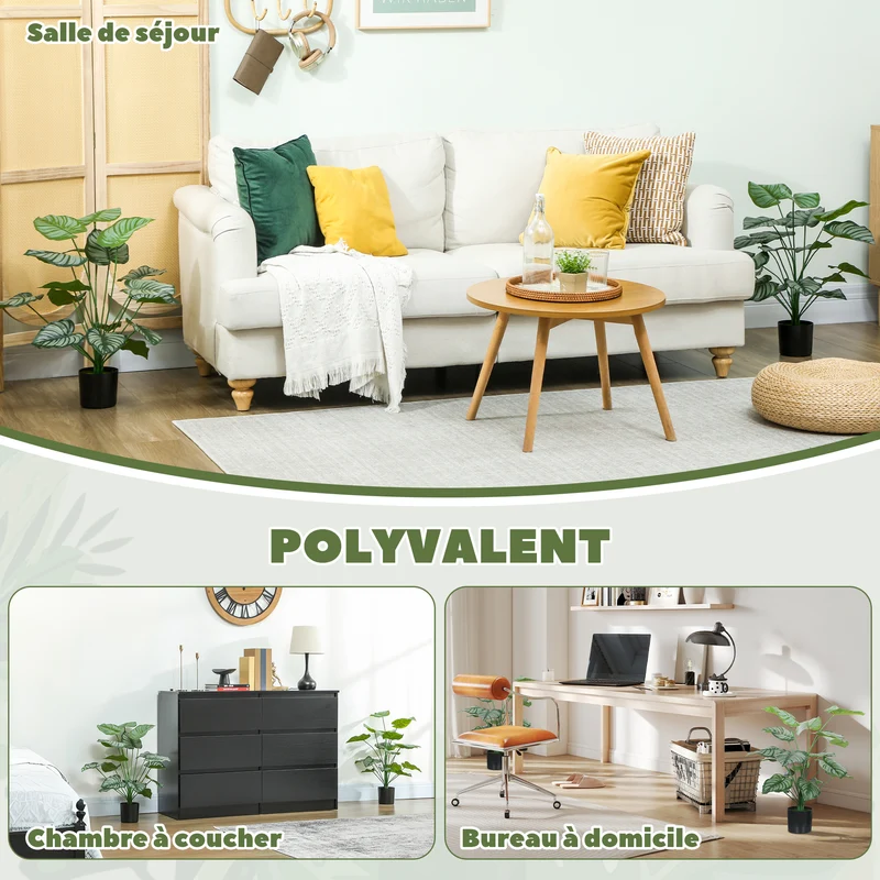 Lot de 2 plantes artificielles intérieures arbre 65 x 12,5 x 12,5 cm sans entretien pot lesté moderne en plastique vert 21_0001391