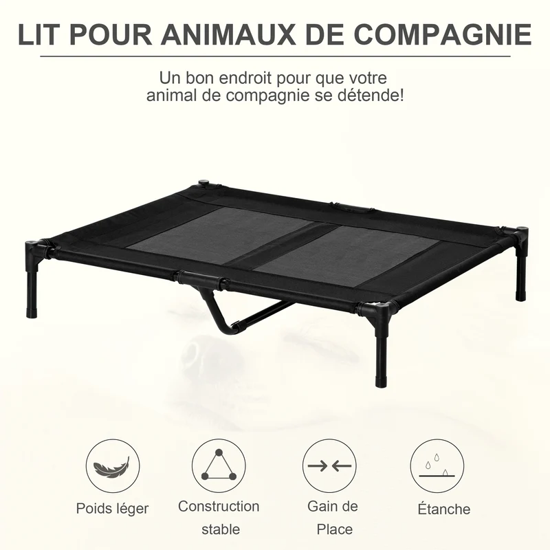 Lot de 2 lits sur pieds pour chien et chat 92 x 76 x 18 cm ventilation optimale confort moderne épuré en textilène noir 21_0007379