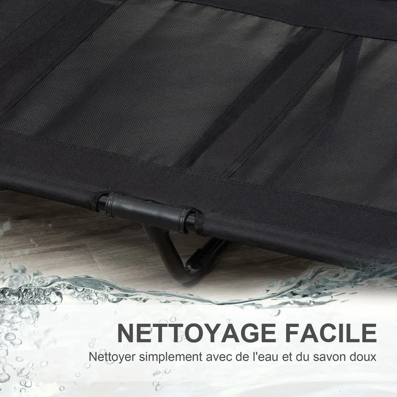 Lot de 2 lits sur pieds pour chien et chat 92 x 76 x 18 cm ventilation optimale confort moderne épuré en textilène noir 21_0007379