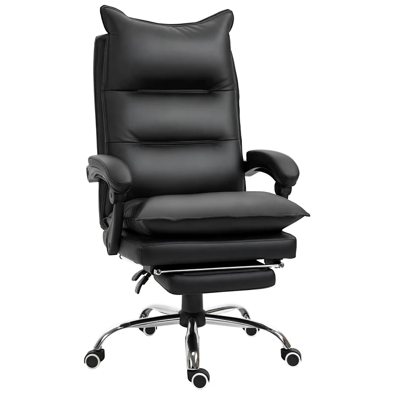 Fauteuil de bureau ergonomique 66 x 72 x 122-130 cm assise rembourrée repose-pieds réglable contemporain en PU noir 21_0006192