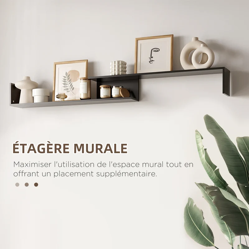 Ensemble meuble tv banc avec étagère murale 153,6 x 25 x 42 cm rangement design moderne en panneau de particules noir 21_0003075