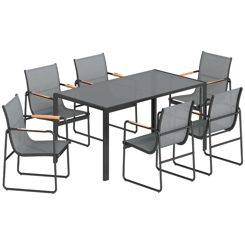 Ensemble extérieur terrasse 7 pièces 150 x 80 x 73 cm sièges respirants assise ergonomique moderne design en acier gris 21_0005357