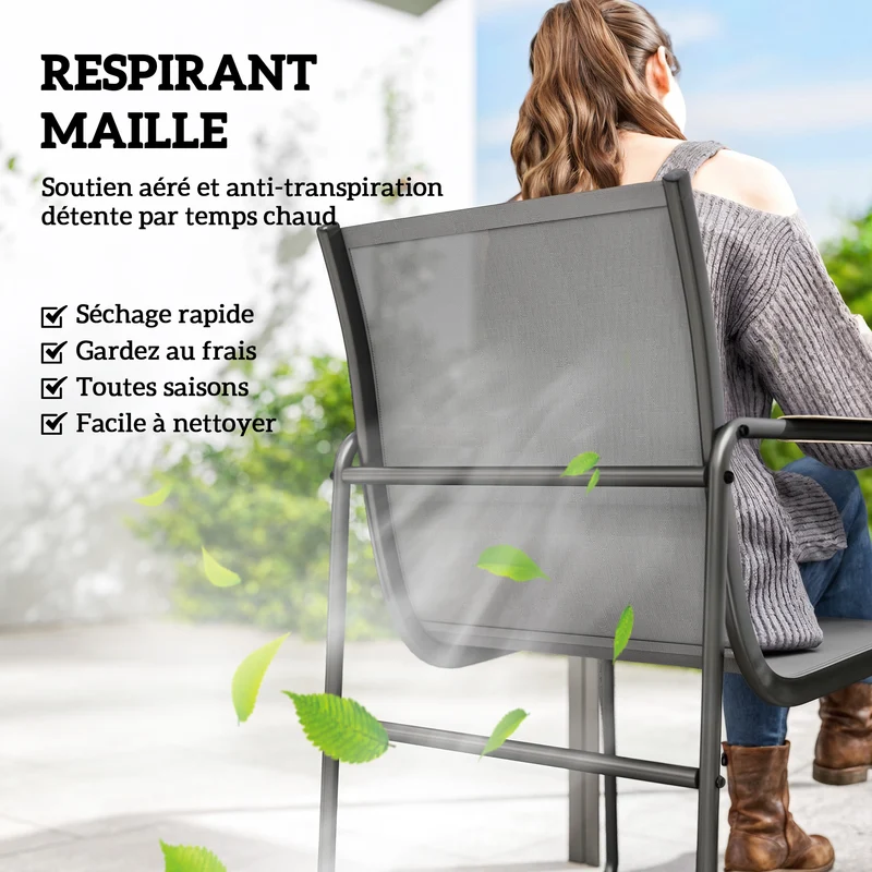 Ensemble extérieur terrasse 7 pièces 150 x 80 x 73 cm sièges respirants assise ergonomique moderne design en acier gris 21_0005357