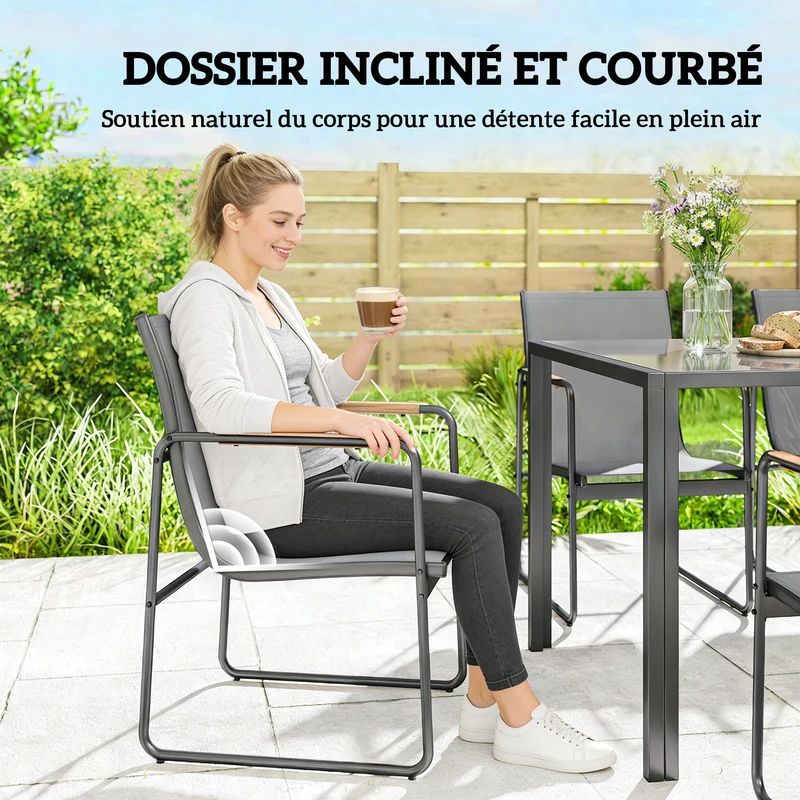 Ensemble extérieur terrasse 7 pièces 150 x 80 x 73 cm sièges respirants assise ergonomique moderne design en acier gris 21_0005357