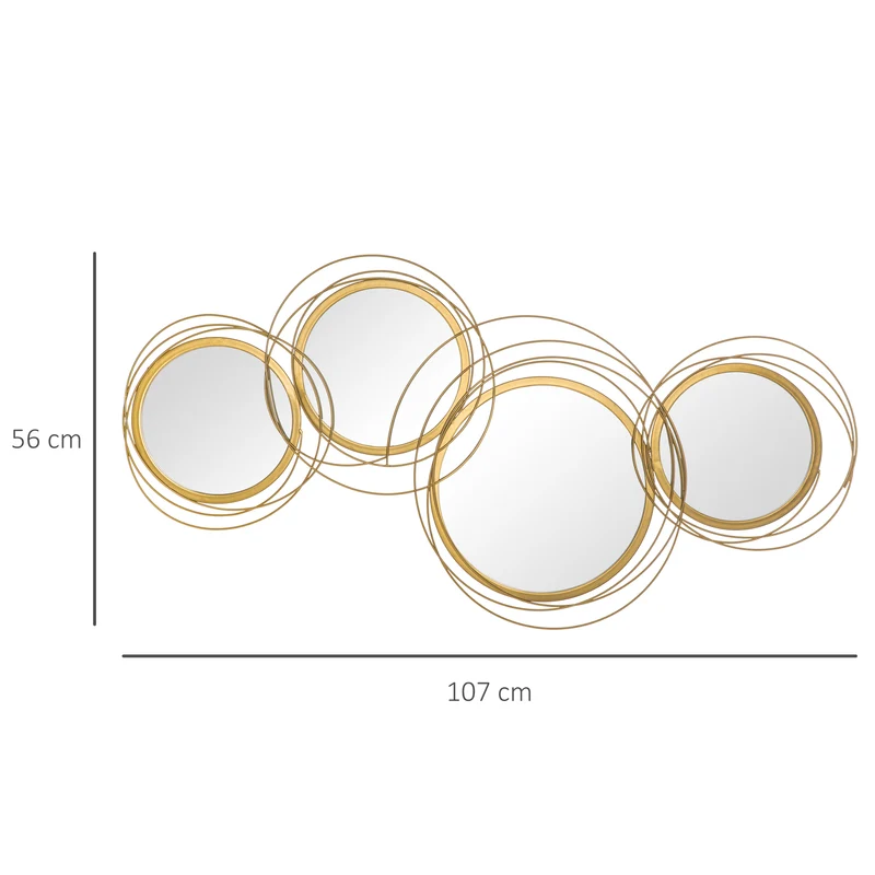 Ensemble de 4 miroirs ronds muraux 107 x 56 x 4 cm apporte luminosité design et contemporain décoratif en métal doré 21_0001256