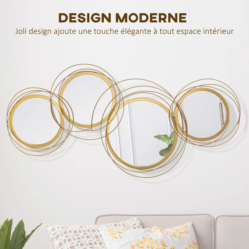 Ensemble de 4 miroirs ronds muraux 107 x 56 x 4 cm apporte luminosité design et contemporain décoratif en métal doré 21_0001256