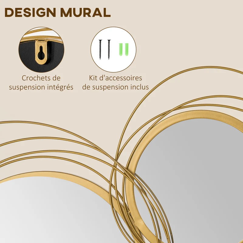 Ensemble de 4 miroirs ronds muraux 107 x 56 x 4 cm apporte luminosité design et contemporain décoratif en métal doré 21_0001256