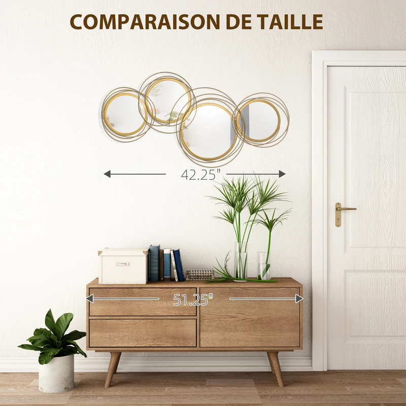 Ensemble de 4 miroirs ronds muraux 107 x 56 x 4 cm apporte luminosité design et contemporain décoratif en métal doré 21_0001256