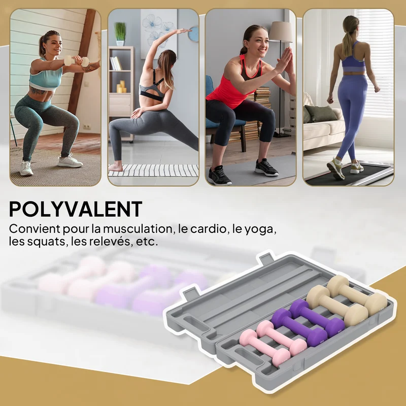 Ensemble d'haltères courts pour musculation 43 x 18 x 7,5 cm prise ergonomique anti-roulement moderne épuré en PU rose 21_0006794