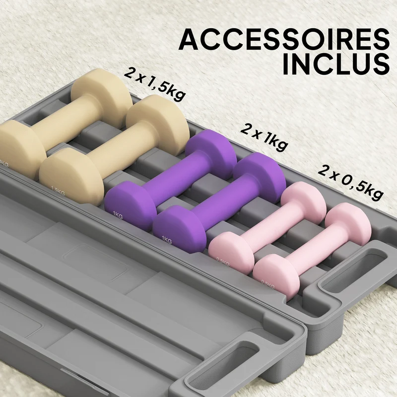Ensemble d'haltères courts pour musculation 43 x 18 x 7,5 cm prise ergonomique anti-roulement moderne épuré en PU rose 21_0006794