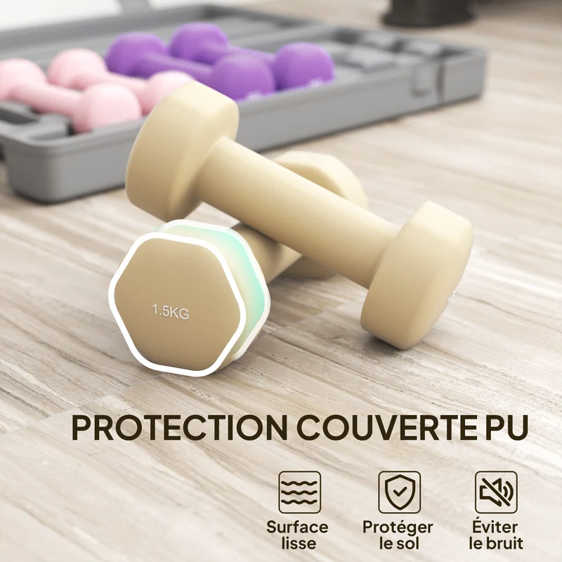 Ensemble d'haltères courts pour musculation 43 x 18 x 7,5 cm prise ergonomique anti-roulement moderne épuré en PU rose 21_0006794