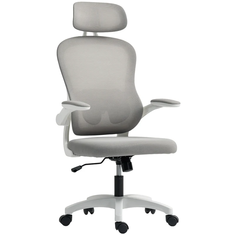 Chaise de bureau ergonomique 64 x 62 x 107-115 cm soutien lombaire réglable appui-tête pivotant moderne en maille gris 21_0006312