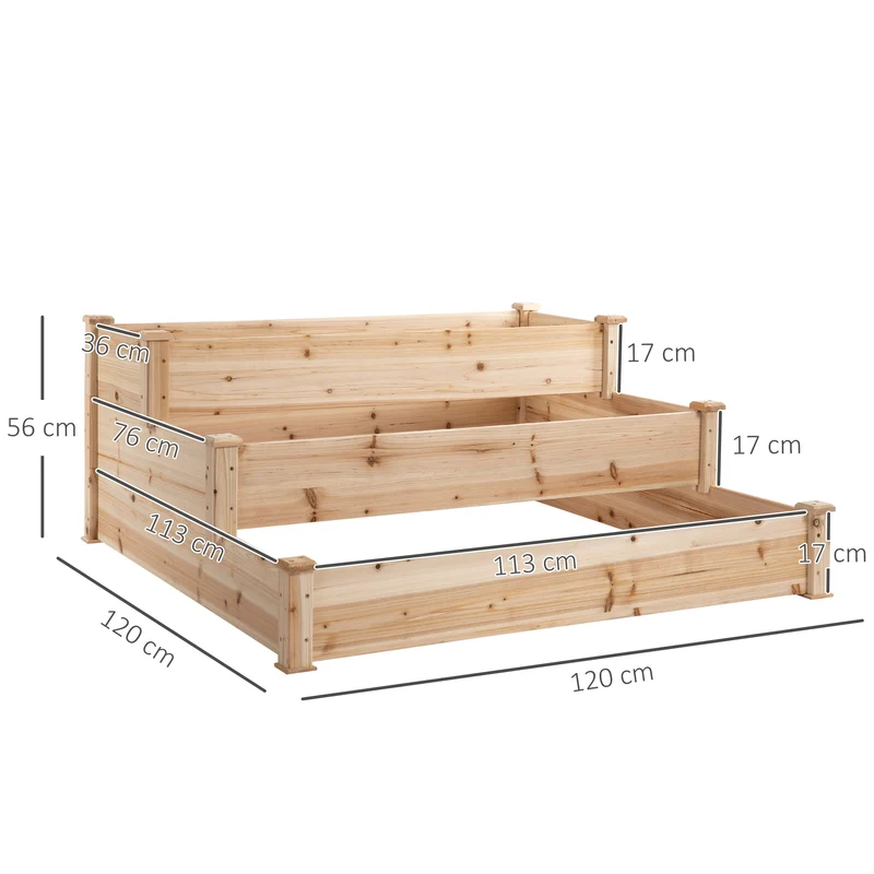 Carré potager surélevé en escalier 124 x 124 x 56 cm optimise exposition et croissance racines rustique en bois naturel 21_0004191