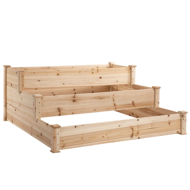 Carré potager surélevé en escalier 124 x 124 x 56 cm optimise exposition et croissance racines rustique en bois naturel 21_0004191