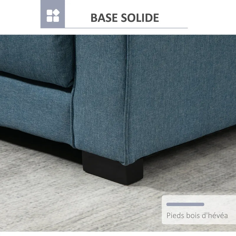 Canapé droit convertible 2 places 147 x 75 x 85 cm assise confortable dossier capitonné contemporain en polyester bleu 21_0003052
