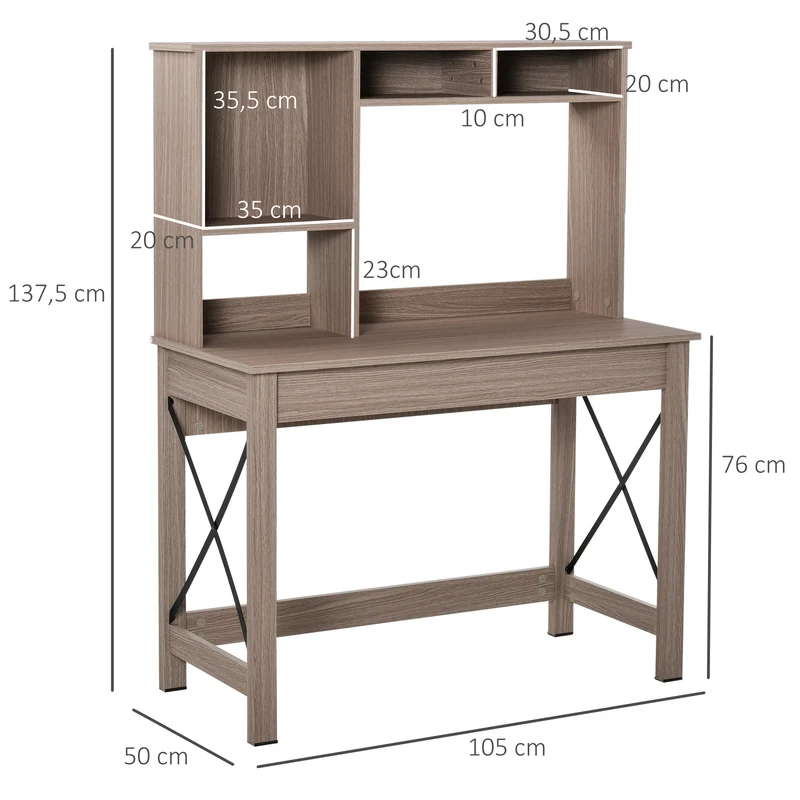 Bureau bibliothèque gain de place 105 x 50 x 137,5 cm plateau rangement contemporain en panneaux de particules marron 21_0002460