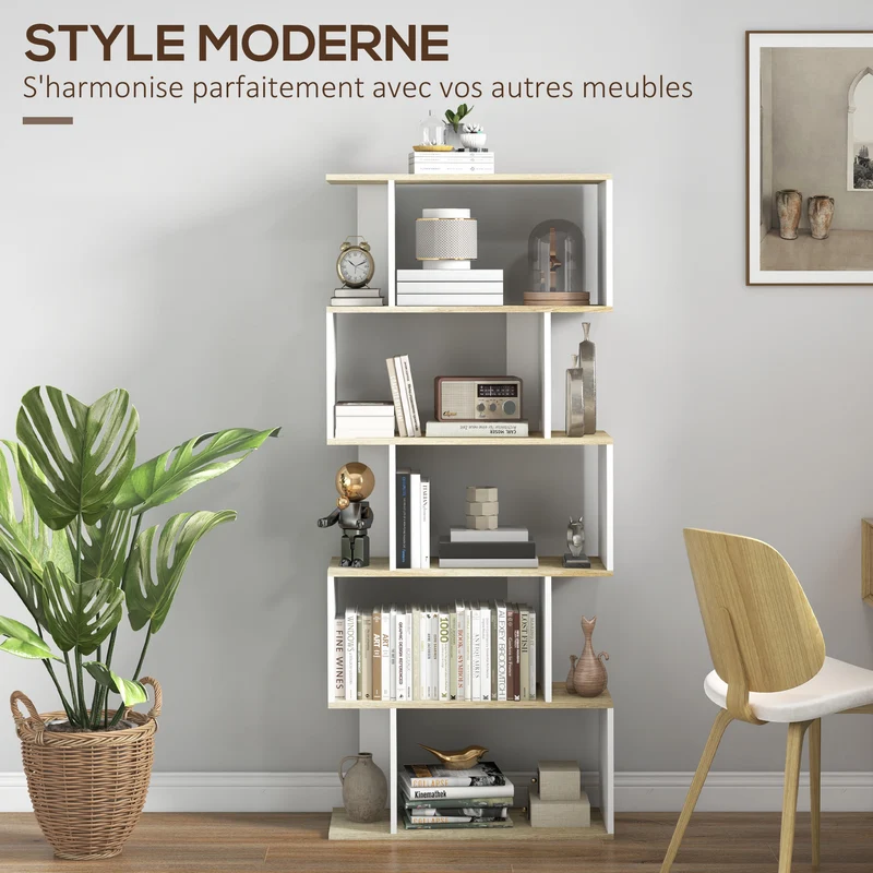 Bibliothèque étroite rangement salon 70 x 29,5 x 163 cm compacte pratique anti basculement scandinave en mélamine blanc 21_0002493
