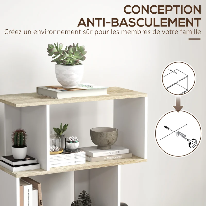 Bibliothèque étroite rangement salon 70 x 29,5 x 163 cm compacte pratique anti basculement scandinave en mélamine blanc 21_0002493