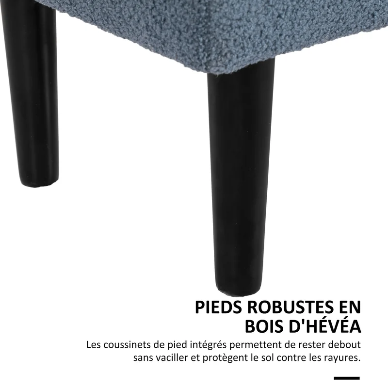 Banc de rangement coffre entrée 95 x 38 x 45 cm assise rembourrée rangement discret moderne épuré en tissu bouclette bleu 21_0002914