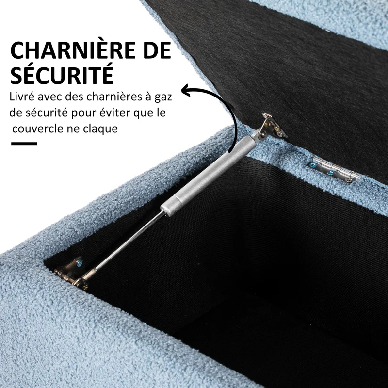 Banc de rangement coffre entrée 95 x 38 x 45 cm assise rembourrée rangement discret moderne épuré en tissu bouclette bleu 21_0002914