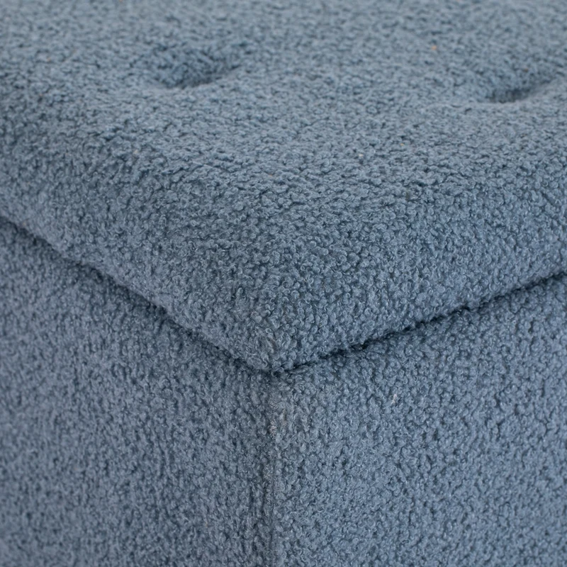 Banc de rangement coffre entrée 95 x 38 x 45 cm assise rembourrée rangement discret moderne épuré en tissu bouclette bleu 21_0002914