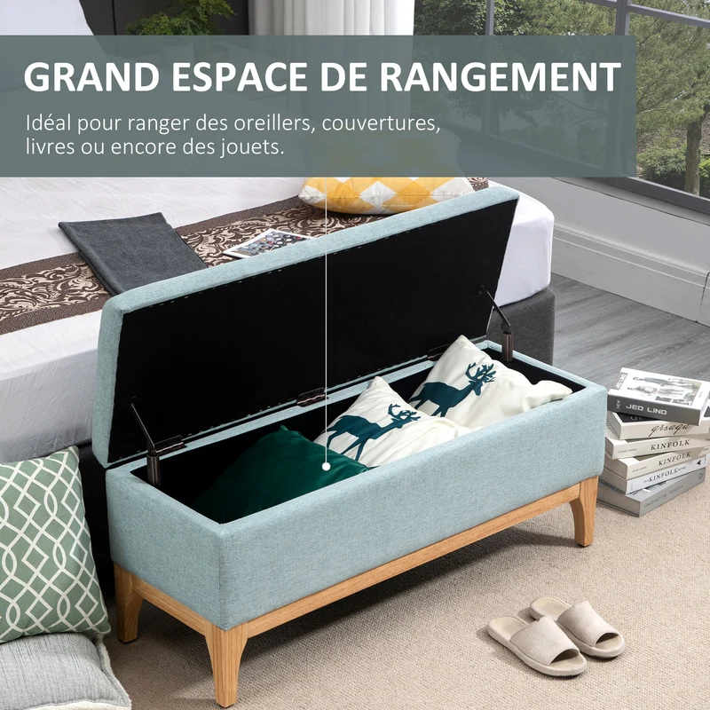 Banc de rangement bout de lit 110 x 39 x 45 cm assise rembourrée rangement spacieux scandinave en polyester vert clair 21_0002850