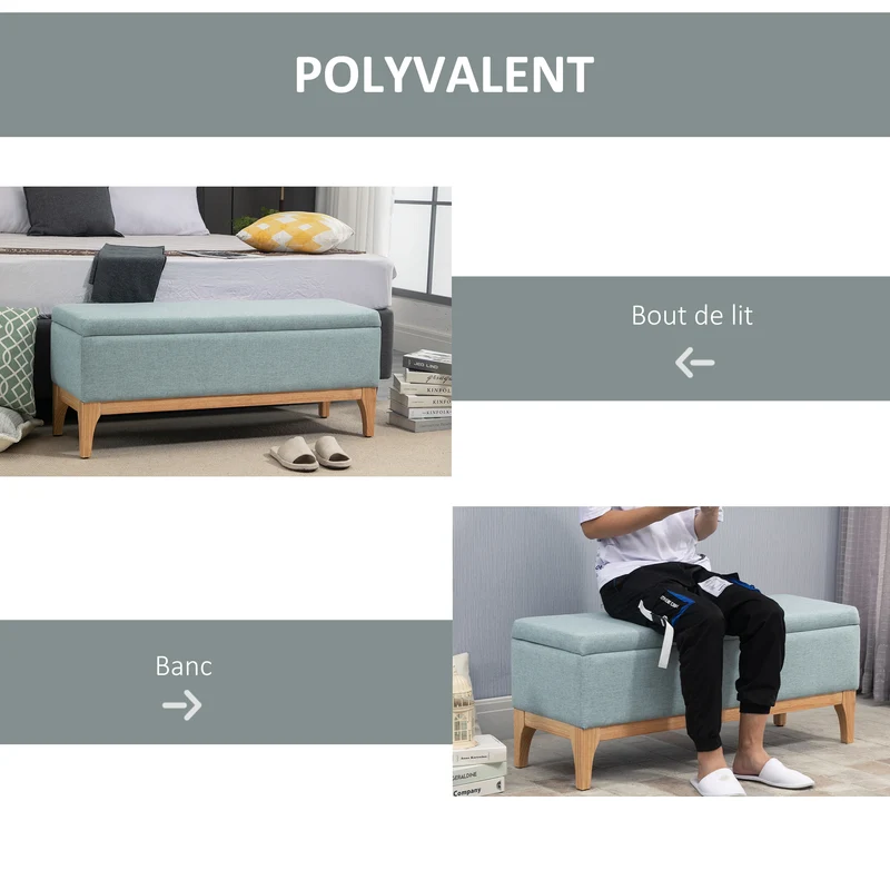 Banc de rangement bout de lit 110 x 39 x 45 cm assise rembourrée rangement spacieux scandinave en polyester vert clair 21_0002850