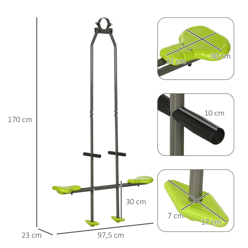 Balançoire vis-à-vis portique 97,5 x 23 x 170 cm guidon ergonomique repose-pieds scandinave terrasse en acier vert 21_0000368