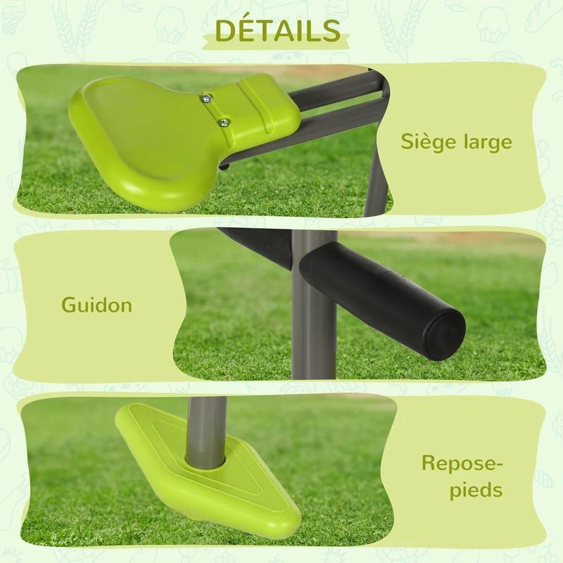 Balançoire vis-à-vis portique 97,5 x 23 x 170 cm guidon ergonomique repose-pieds scandinave terrasse en acier vert 21_0000368