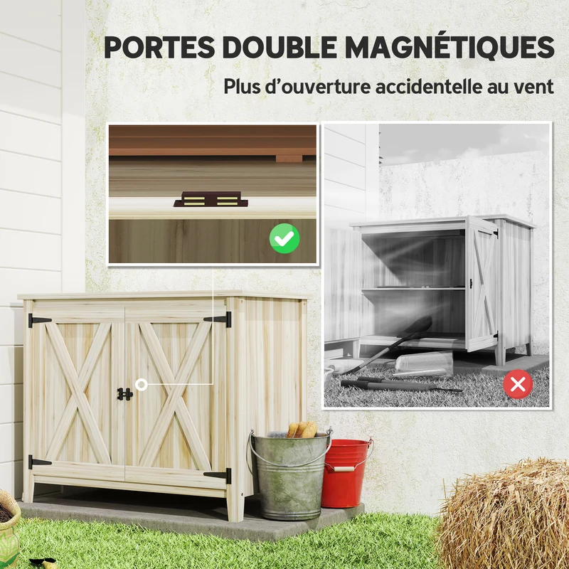 Armoire de jardin rangement extérieur 110 x 60 x 88,5 cm étagère intégrée loquet sécurisé style rustique en bois naturel 21_0005495