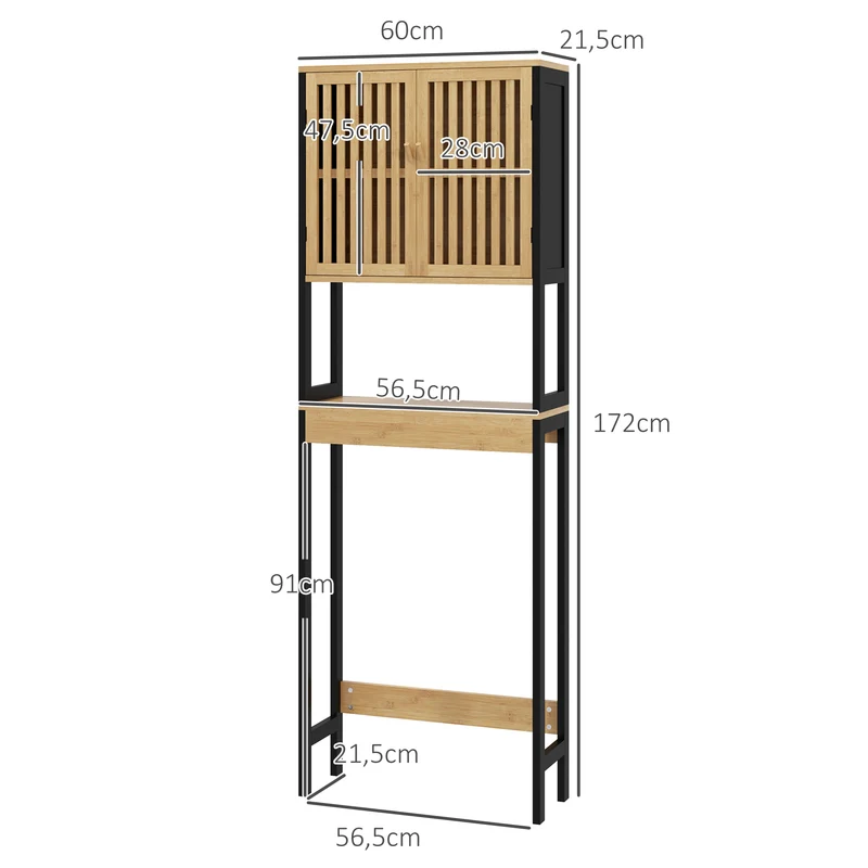 Étagère dessus de toilettes compacte 60 x 21.5 x 172 cm gain de place rangement réglable style naturel en bambou naturel 21_0002009