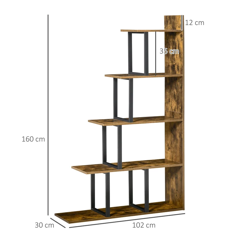 Étagère bibliothèque escalier 102 x 30 x 160 cm rangement 5 étagères gain de place style industriel en MDF brun rustique 21_0002428