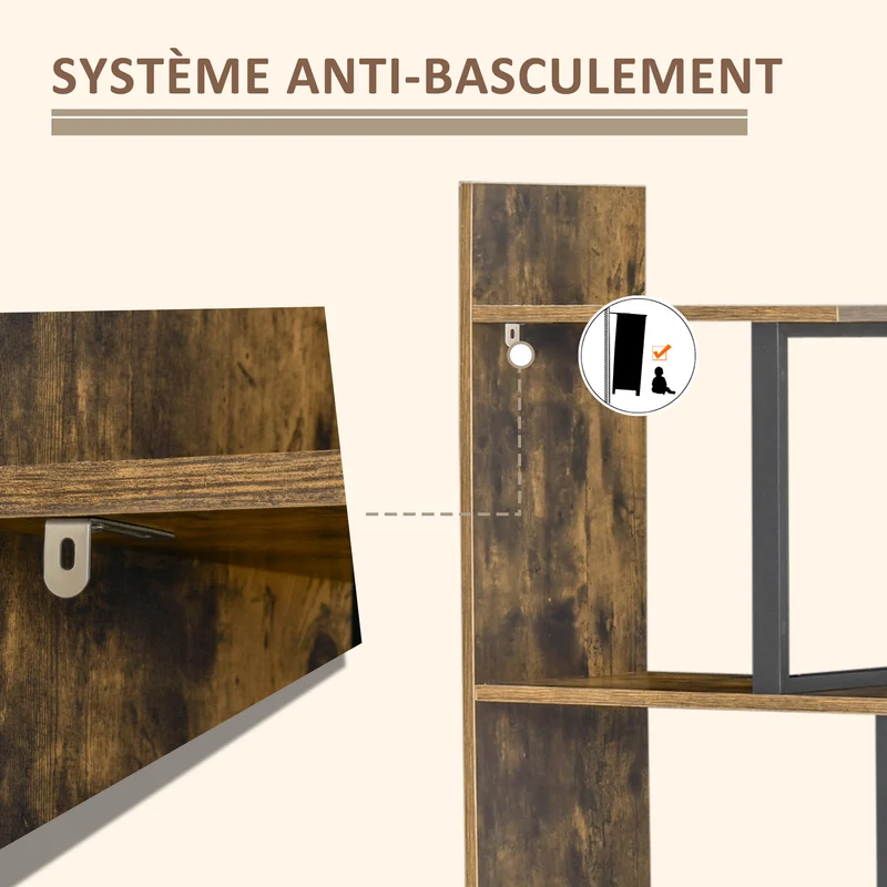Étagère bibliothèque escalier 102 x 30 x 160 cm rangement 5 étagères gain de place style industriel en MDF brun rustique 21_0002428