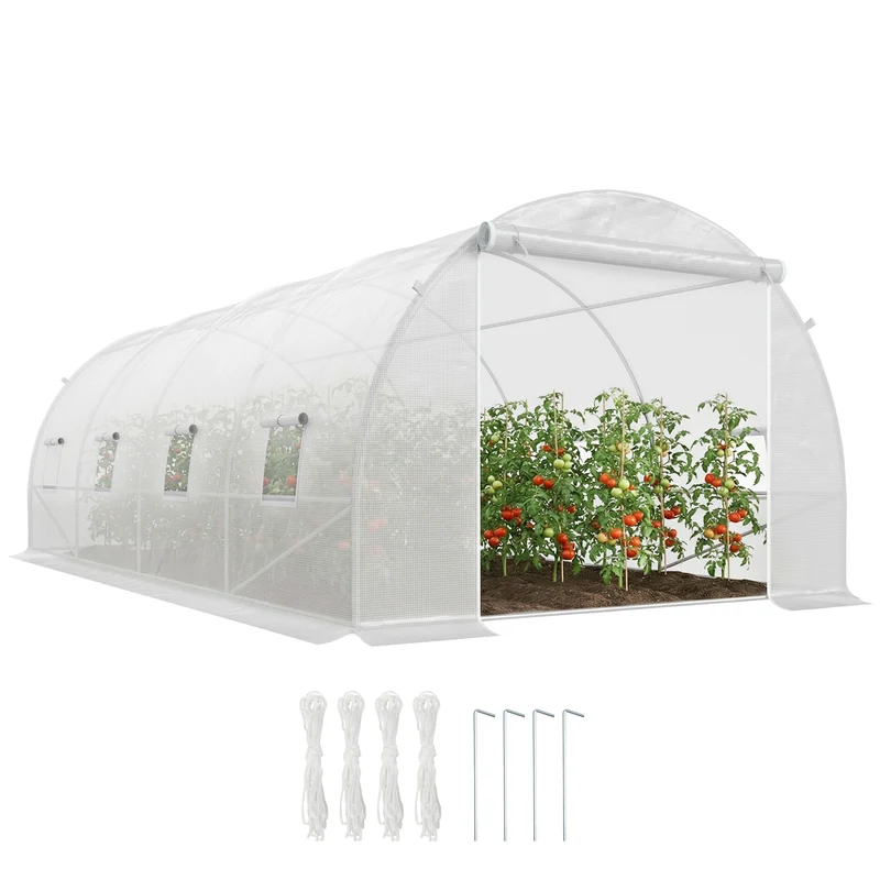 Serre de jardin tunnel 6 x 3 x 2 m surface 18 m² protection intempéries aération réglable moderne en polyéthylène blanc 21_0004065