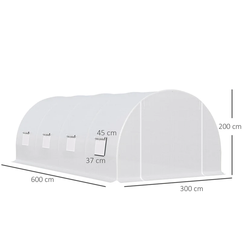 Serre de jardin tunnel 6 x 3 x 2 m surface 18 m² protection intempéries aération réglable moderne en polyéthylène blanc 21_0004065